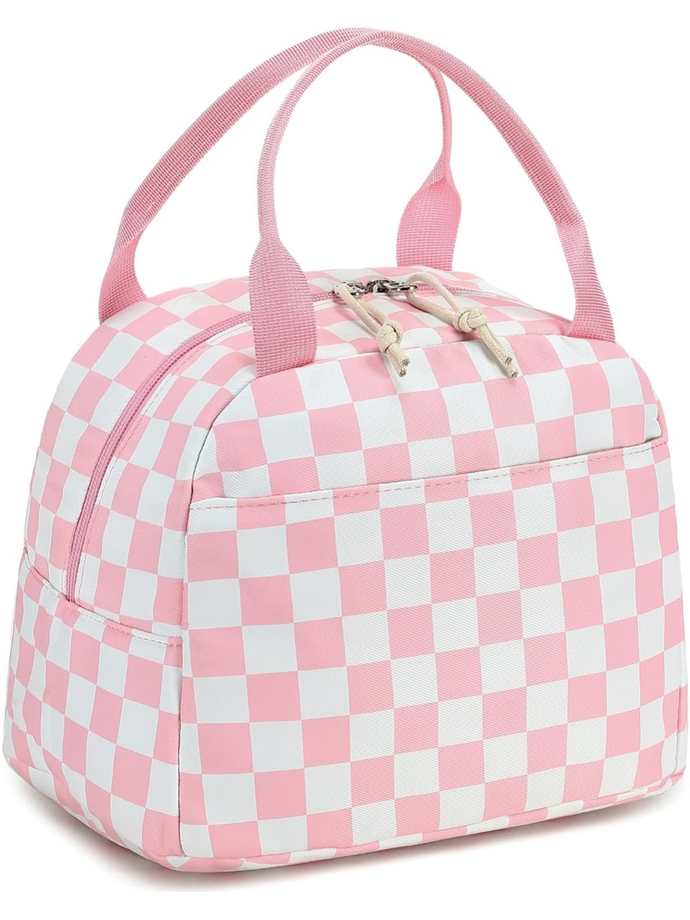 Checkered pink and white lunch bag
